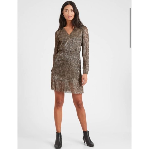 Banana Republic Metallic Shimmer Fit-And-Flare Dress - Picture 1 of 12